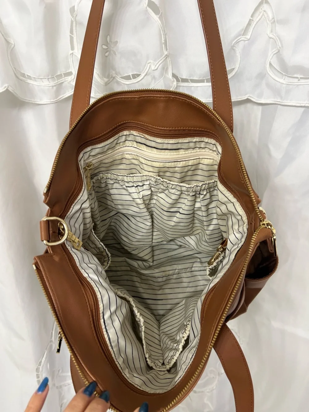 Elkie & Co Aberdeen Diaper Saddle Cognac Vegan Leather Convertible Backpack Tote